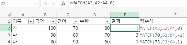 MATCH 함수 사용법